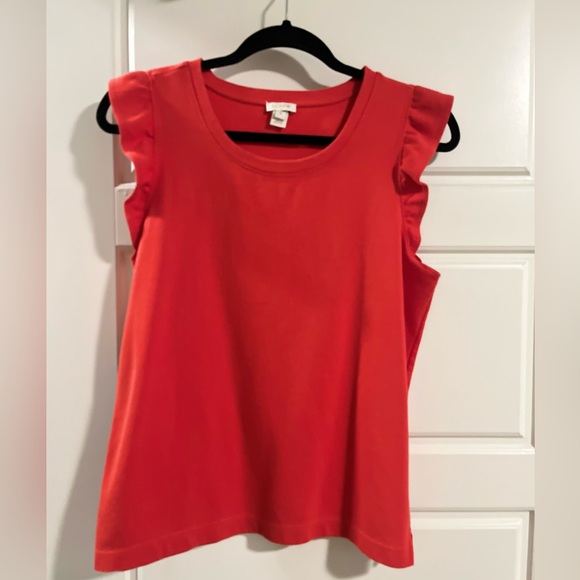 J. Crew Red Poppy Flutter Sleeve Medium Shirt - Picture 2 of 5